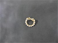 Small Round Faux Pearl Brooch with Gold Tone Bow