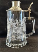 Etched Glass Lidded Beer Stein