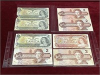 1973 $1, 1974 & 86 $2 Canada Banknotes