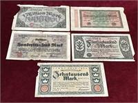 5 1923 Germany Banknotes