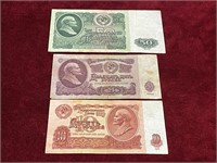 3 1961 Russia Banknotes