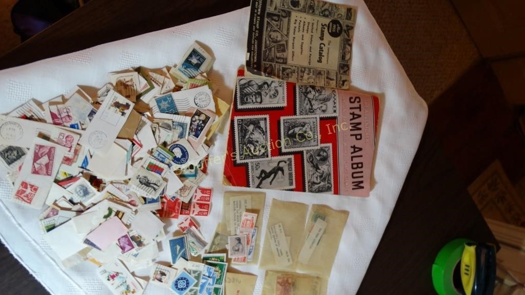 Various stamps, used and new, stamp album, stamp