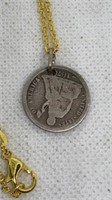 1871 Seated half dime on gold tone chain