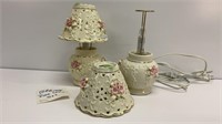 Pair MBR008 Rose Lamps, pretty, porcelain