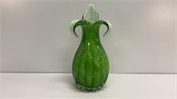 Green tulip art glass vase, 11-14’’