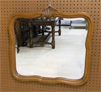 Shell Crown Oak Framed Beveled Mirror.