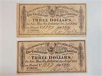 2 - $3 Confederate States $100 Bonds
