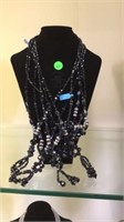 6 BLACK CUT GLASS BEADED NECKLACES