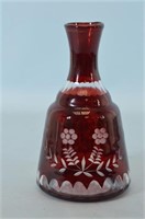 Vintage Bohemian Cranberry Cut to Clear Decanter
