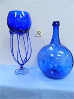Large Hand Blown Cobalt Blue Glass Bottle &