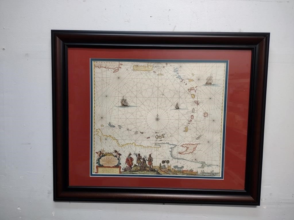 Vintage Carribes Framed Map