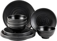 Black Melamine Plastic Home Dinnerware Set, 12-Pie