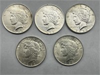 (5) 1922 $1 Peace Silver Dollars AU/UNC+