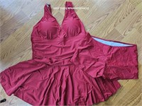 NEW Red Swimsuit Swim Dress 2pc w Shorts/ Skirted