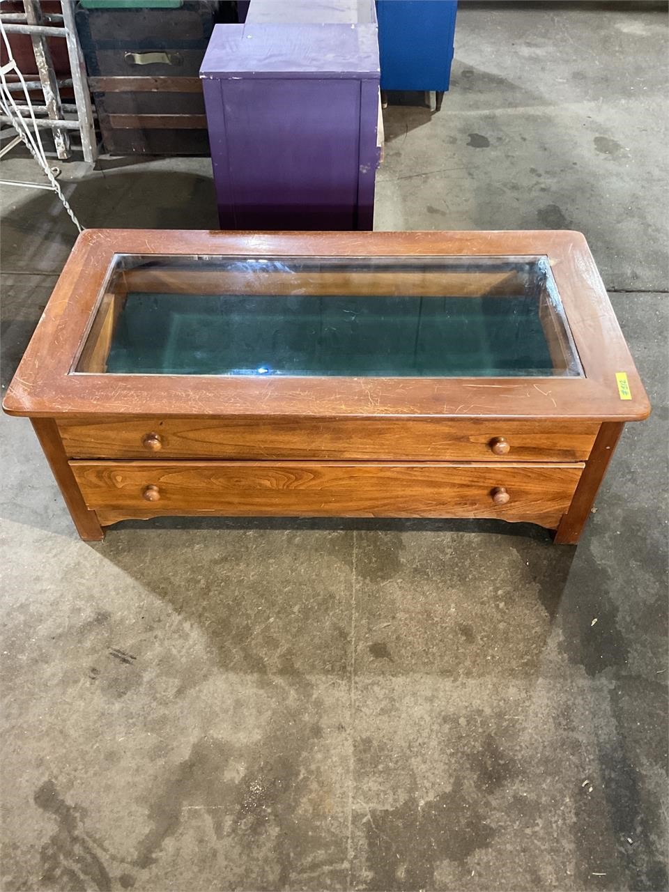 Coffee table w/ display drawer 46w x 24”w x 17”t