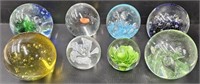 8 Art Glass Paperweights Lot Collection