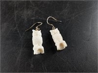 Pair of bone hand carved earrings on silver hooks