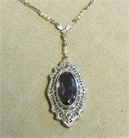 Amethyst and 14KT White Gold Necklace.