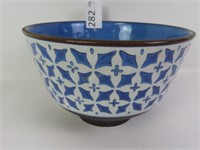 Blue & White Bowl, Marked Denmark - 7" x 4" T
