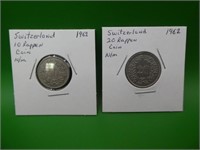 1962 Switzerland 10 & 20 Rappen Coin N / M