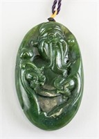 Chinese Green Jade Carved Shouxin Toggle