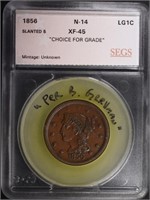 1856 LARGE CENT N-14 SEGS XF