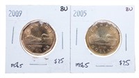 Lot 2 Canada Looon Dollar Coins 2005-2009
