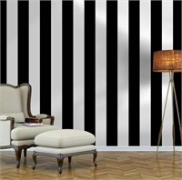 2 ROLLS OF BLACK AND WHITE STRIPE WALL PAPER,