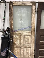 OLD WHITE WOOD DOOR W/ ETCHED GLASS, ROTTED