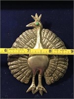 LARGE ANTIQUE SILVER PEACOCK PIN
