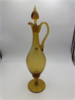 TALL AMBER ART GLASS DECANTER as is
