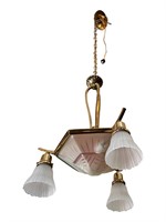 Art Deco Brass 3 arm Light with Frosted Glass