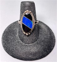 Vintage Sterling Navajo Onyx/Lapis Ring 3 G Size 7