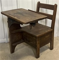 Antique Wood School Desk with Drawer