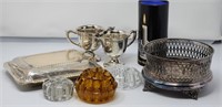Grouping Silverplate Glass Flower Frogs Creamer