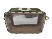 Green & Tan Leather Clear Pouch Bag