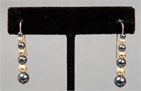 14K Yellow Gold Hematite & Gold Bead Wire Earrings