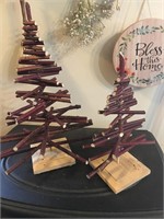 2 wooden twig Christmas trees