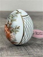 Russian etched glass egg with decal and hand paint