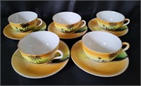 VTG Japanese Hand Painted Sunset Cups & Saucers