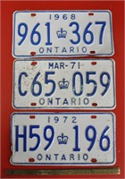 3 vintage Ontario license plates
