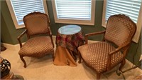 Pair of Golden Chair Arm Chairs with Side Table