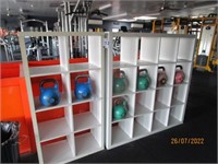 2 assorted laminated multi section shelf units