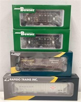 Two Bowser, Two Rapido HO Scale Train Cars