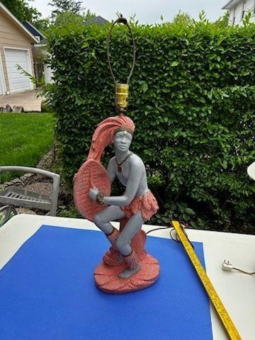 Gray & Orange Warrior Figurine, Chalkware?