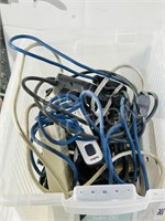 Bin of various extension & splitter cords