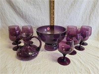 Amethyst Glass: Footed Bowl, Pitcher