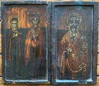 Pair Of Hand Painted Wood Icons