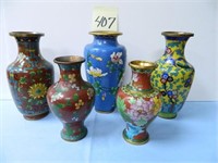 (5) Cloisenne Vases (7"-9")