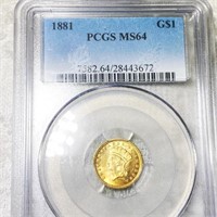 1881 Rare Gold Dollar PCGS - MS64